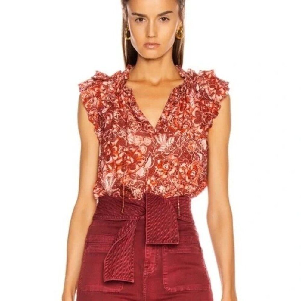 Ulla Johnson Rina Top in Coral Floral Print Size 4